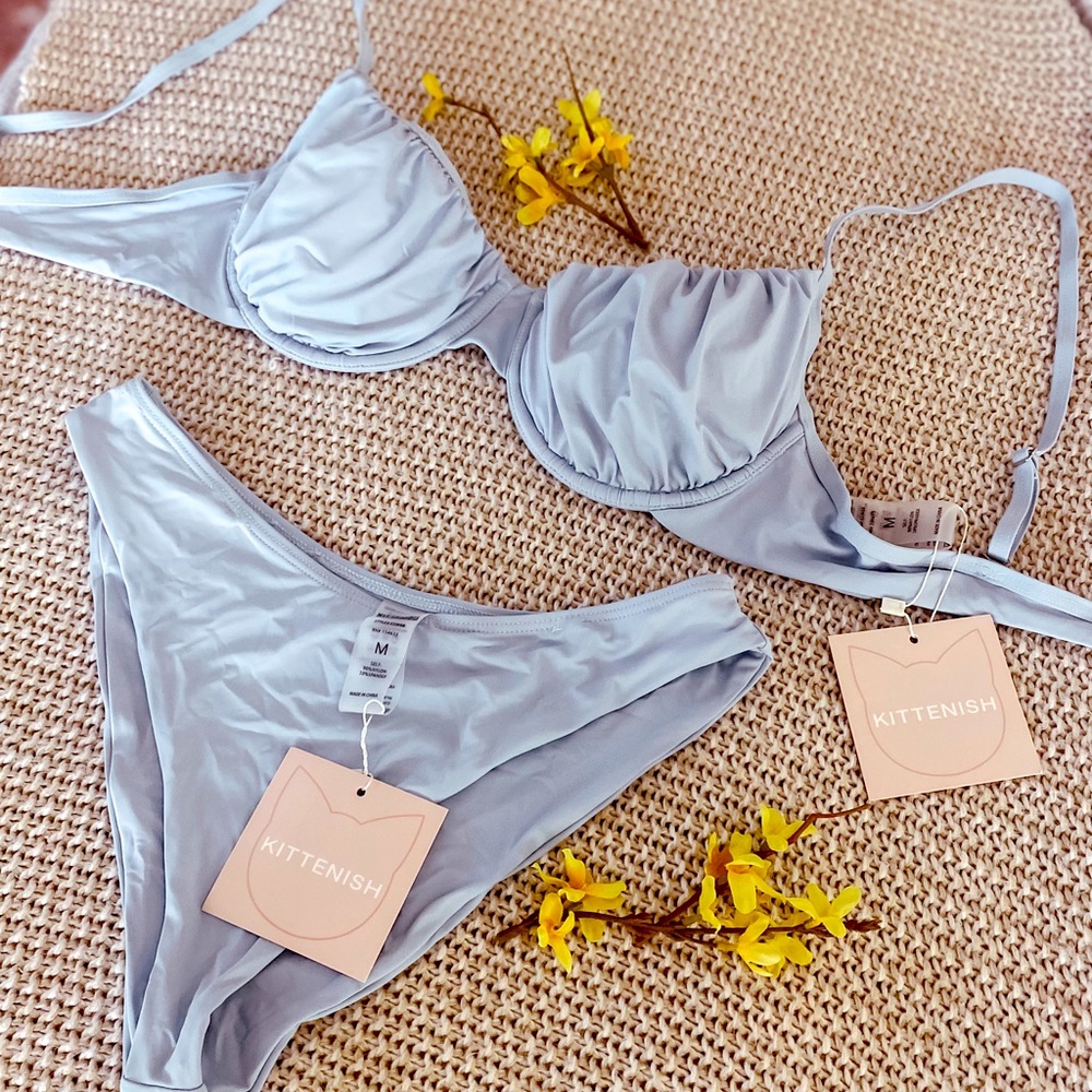 Kittenish New With Tags Baby Blue Medium Bikini Top and Bottom